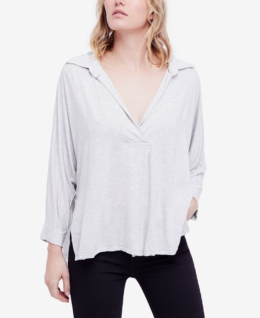 We the Free Grey Polo Collar Oversized Top Wmn’s Sz M Casual Comfort Athleisure